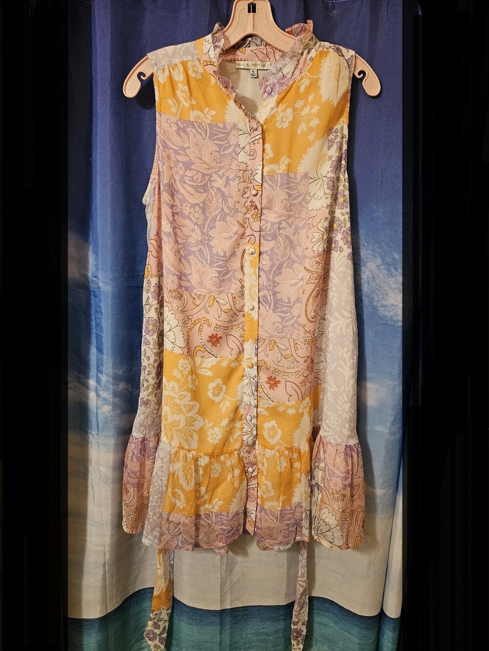 Sleeveless Floral Button-Front Dress in Yellow & Lavender - Picture 4 of 11
